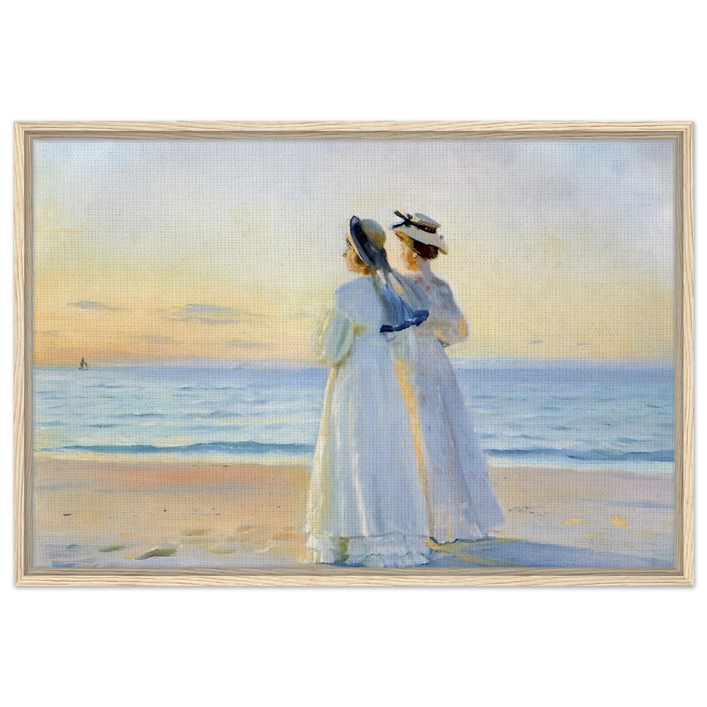 Marie Dinesen And Anna Bitch on Skagen Nordstrand by Michael Peter Ancher | Wall art Print - Framed Canvas - 60x90 cm / 24x36″ - Wood frame