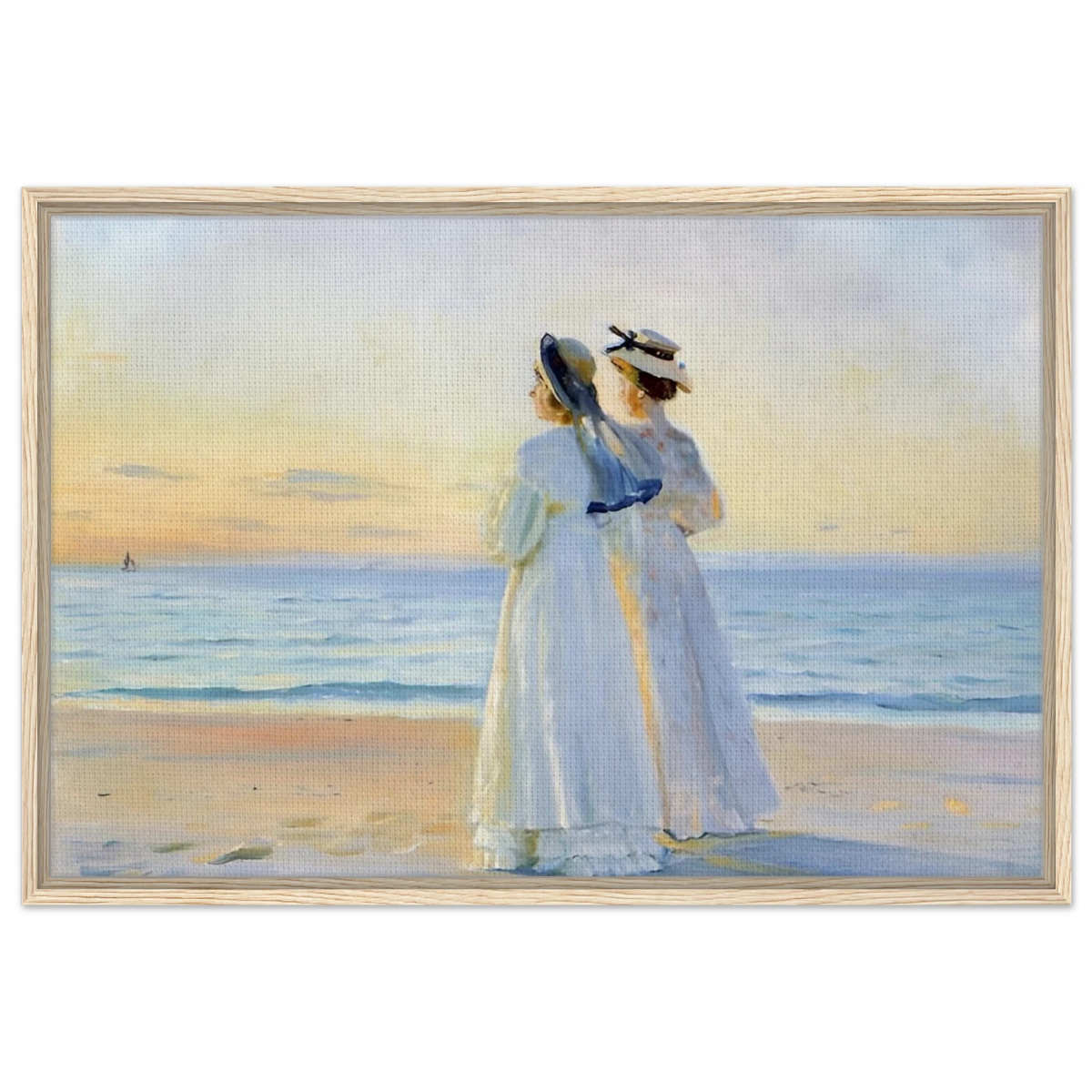Marie Dinesen And Anna Bitch on Skagen Nordstrand by Michael Peter Ancher | Wall art Print - Framed Canvas - 60x90 cm / 24x36″ - Wood frame