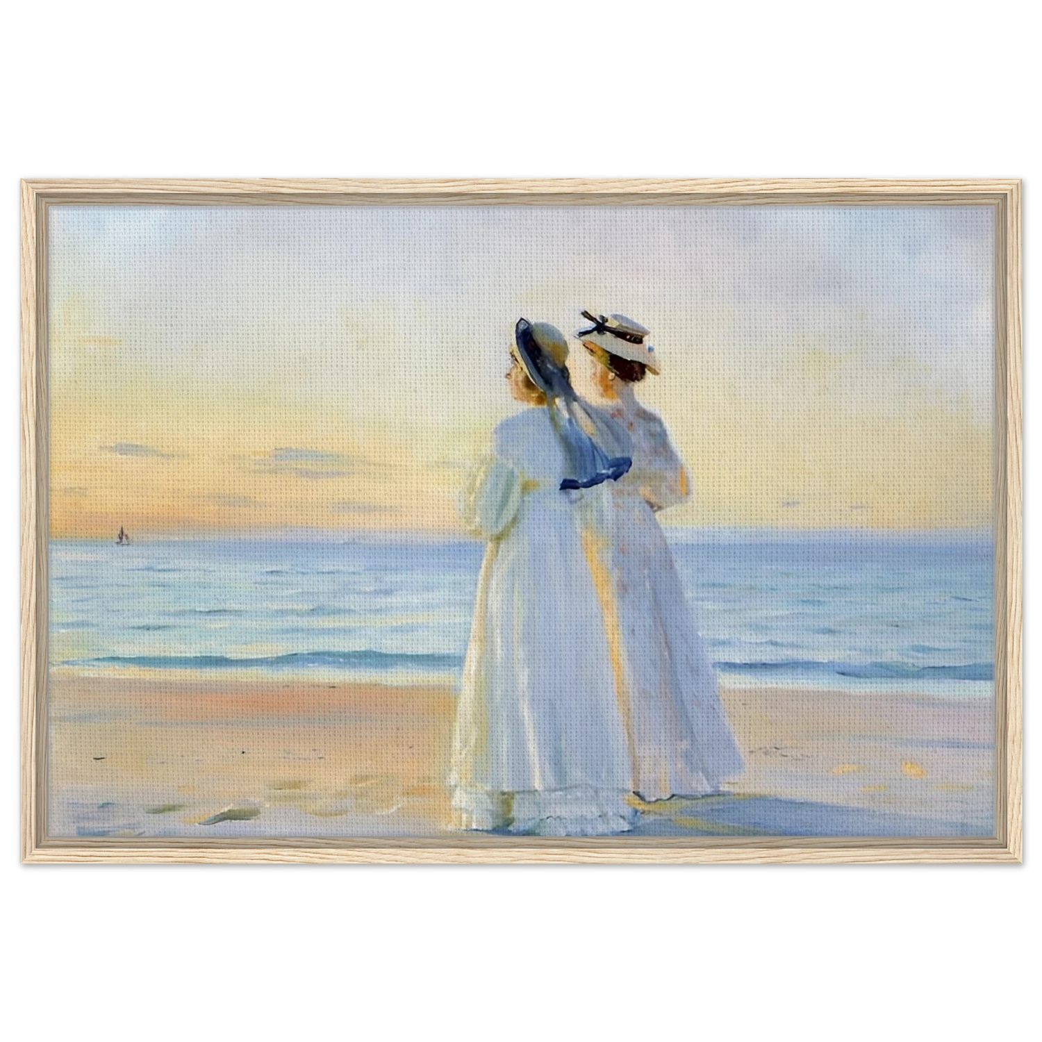 Marie Dinesen And Anna Bitch on Skagen Nordstrand by Michael Peter Ancher | Wall art Print - Framed Canvas - 60x90 cm / 24x36″ - Wood frame