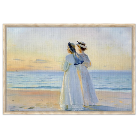 Marie Dinesen And Anna Bitch on Skagen Nordstrand by Michael Peter Ancher | Wall art Print - Framed Canvas - 60x90 cm / 24x36″ - Wood frame