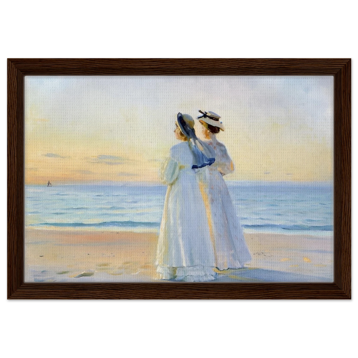 Marie Dinesen And Anna Bitch on Skagen Nordstrand by Michael Peter Ancher | Wall art Print - Framed Canvas - 30x45 cm / 12x18″ - Dark wood frame