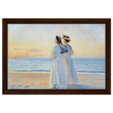 Marie Dinesen And Anna Bitch on Skagen Nordstrand by Michael Peter Ancher | Wall art Print - Framed Canvas - 30x45 cm / 12x18″ - Dark wood frame