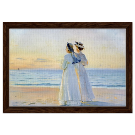 Marie Dinesen And Anna Bitch on Skagen Nordstrand by Michael Peter Ancher | Wall art Print - Framed Canvas - 30x45 cm / 12x18″ - Dark wood frame