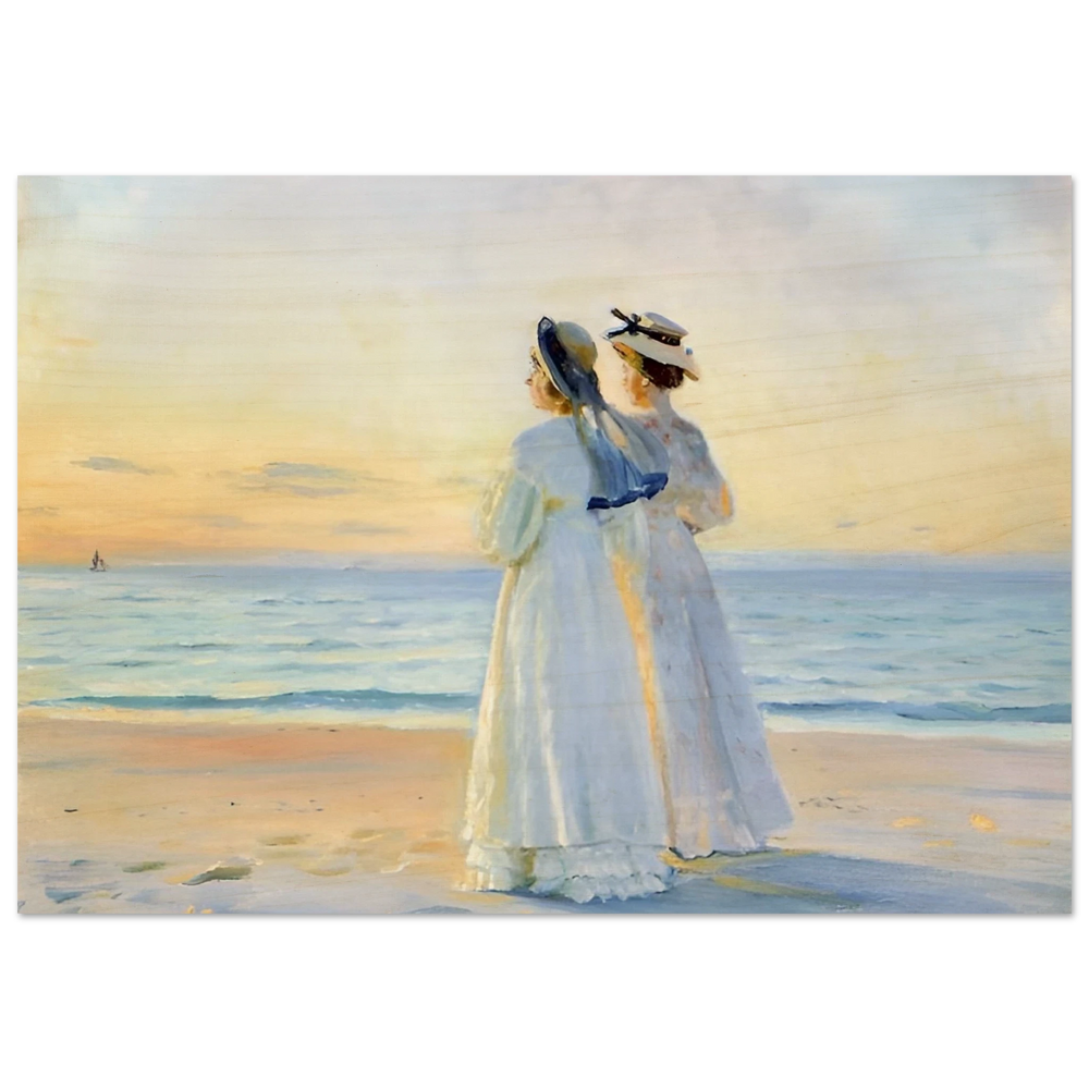 Marie Dinesen And Anna Bitch on Skagen Nordstrand by Michael Peter Ancher | Wall art Print - Wood Prints - 70x100 cm / 28x40″ - 