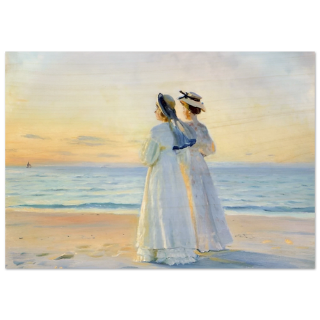 Marie Dinesen And Anna Bitch on Skagen Nordstrand by Michael Peter Ancher | Wall art Print - Wood Prints - 70x100 cm / 28x40″ - 