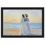 Marie Dinesen And Anna Bitch on Skagen Nordstrand by Michael Peter Ancher | Wall art Print - Framed Canvas - 30x45 cm / 12x18″ - Black frame