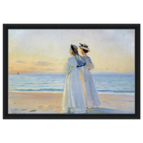 Marie Dinesen And Anna Bitch on Skagen Nordstrand by Michael Peter Ancher | Wall art Print - Framed Canvas - 40x60 cm / 16x24″ - Black frame