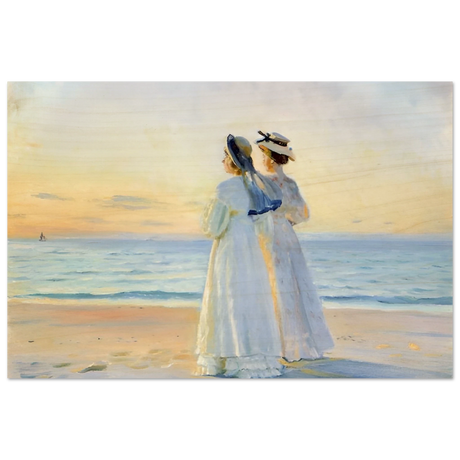 Marie Dinesen And Anna Bitch on Skagen Nordstrand by Michael Peter Ancher | Wall art Print - Wood Prints - 60x90 cm / 24x36″ - 
