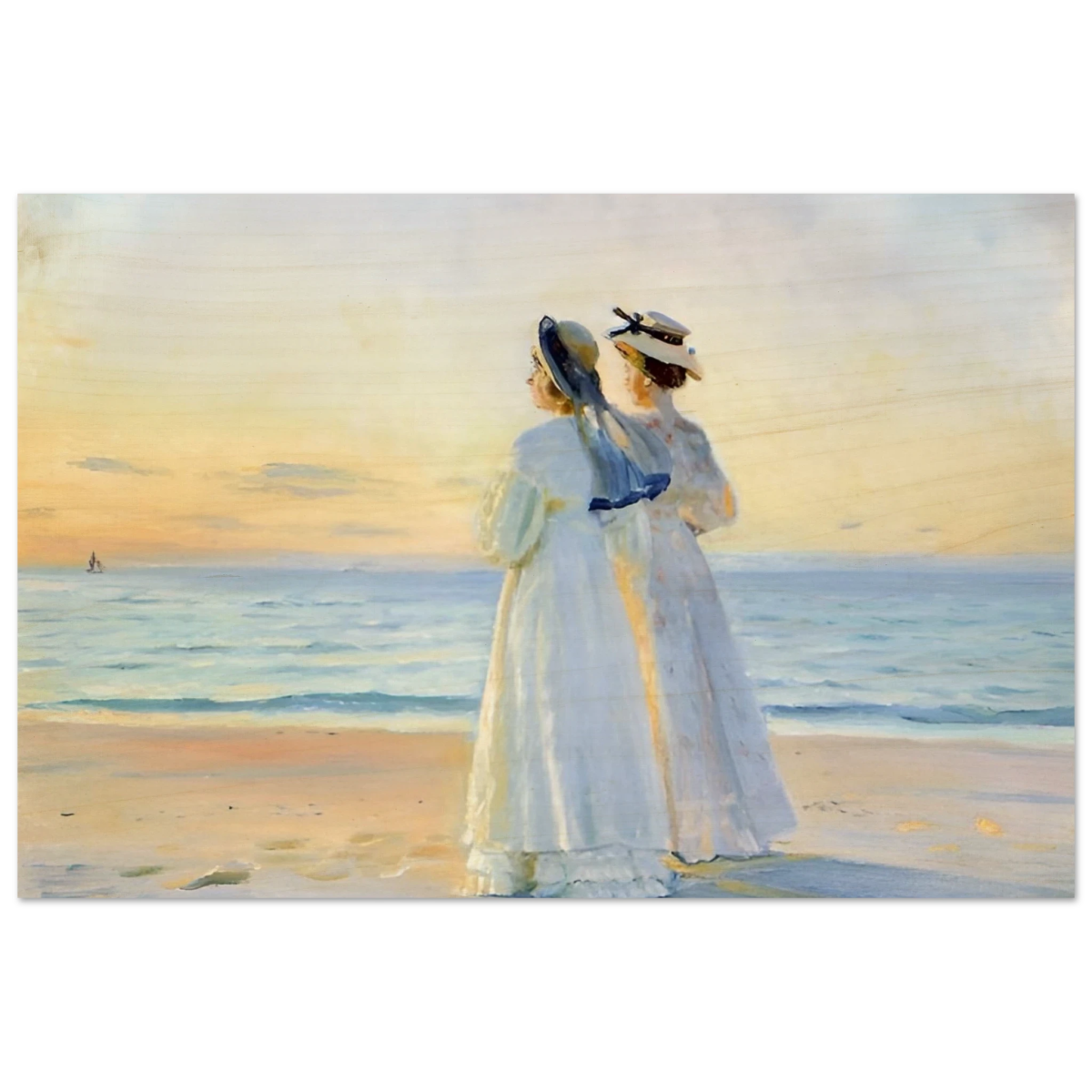 Marie Dinesen And Anna Bitch on Skagen Nordstrand by Michael Peter Ancher | Wall art Print - Wood Prints - 30x45 cm / 12x18″ - 