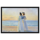 Marie Dinesen And Anna Bitch on Skagen Nordstrand by Michael Peter Ancher | Wall art Print - Framed Canvas - 50x75 cm / 20x30″ - Black frame