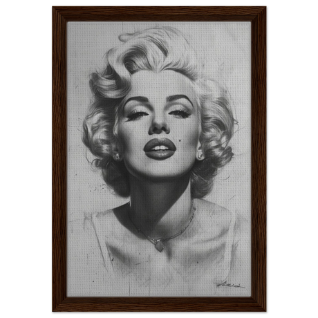 "Marilyn Monroe – Timeless Icon" – Black & White Glamour Portrait Wall Art Print - Framed Canvas - 30x45 cm / 12x18″ - Dark wood frame