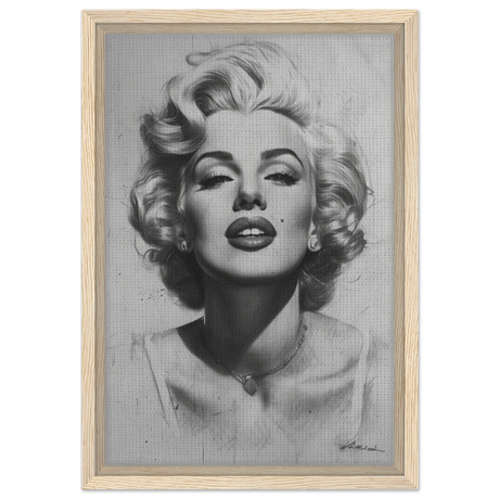 "Marilyn Monroe – Timeless Icon" – Black & White Glamour Portrait Wall Art Print - Framed Canvas - 30x45 cm / 12x18″ - Wood frame