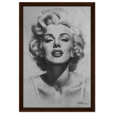"Marilyn Monroe – Timeless Icon" – Black & White Glamour Portrait Wall Art Print - Framed Canvas - 40x60 cm / 16x24″ - Dark wood frame