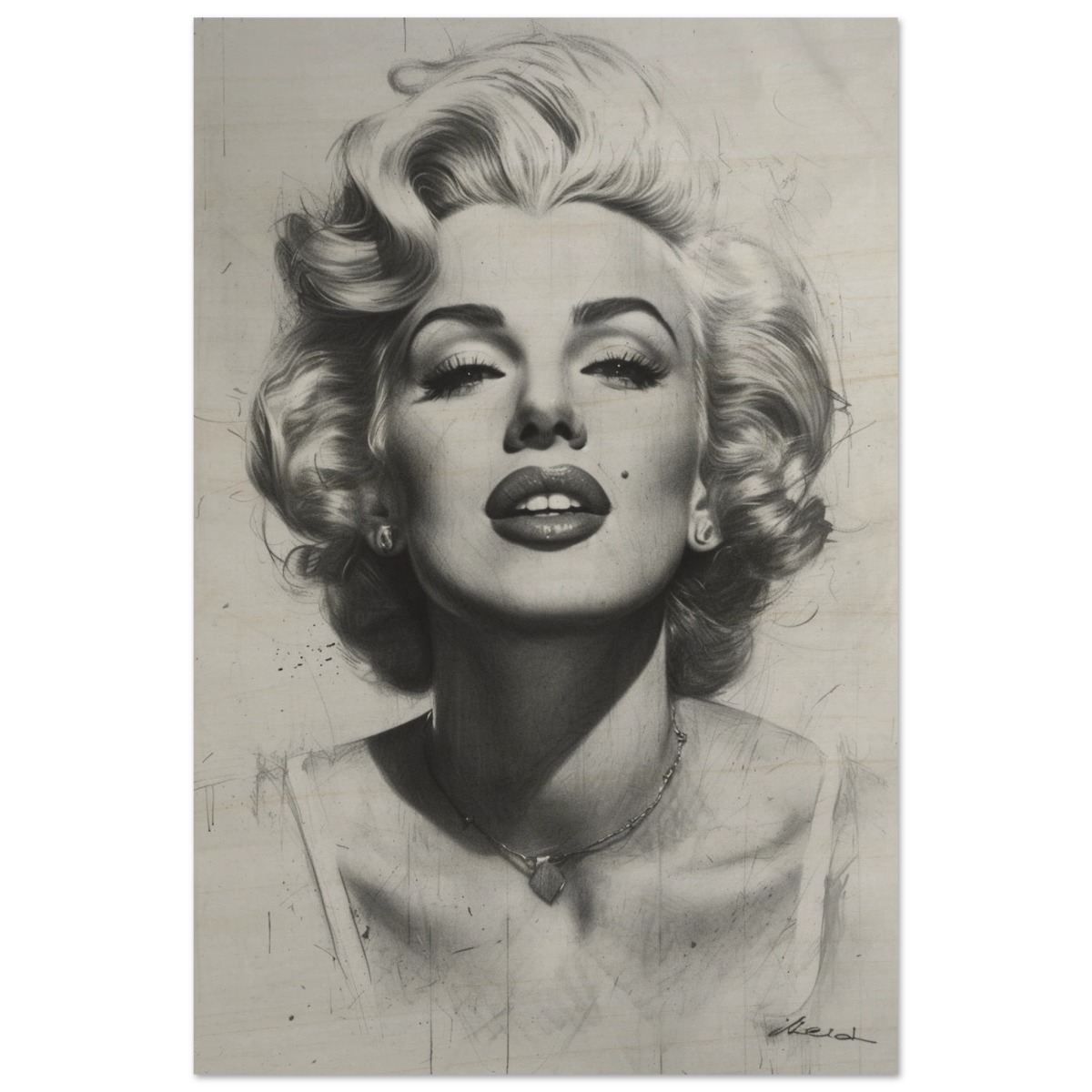 "Marilyn Monroe – Timeless Icon" – Black & White Glamour Portrait Wall Art Print - Wood Prints - 30x45 cm / 12x18″ - 