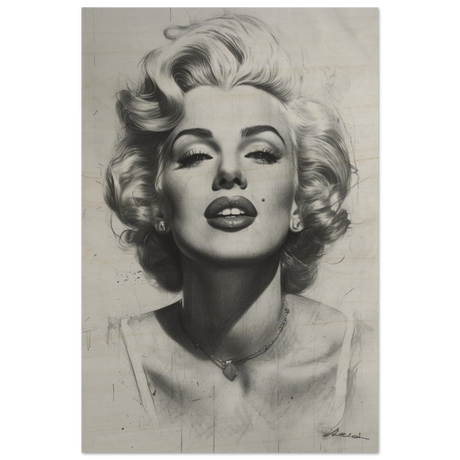 "Marilyn Monroe – Timeless Icon" – Black & White Glamour Portrait Wall Art Print - Wood Prints - 30x45 cm / 12x18″ - 