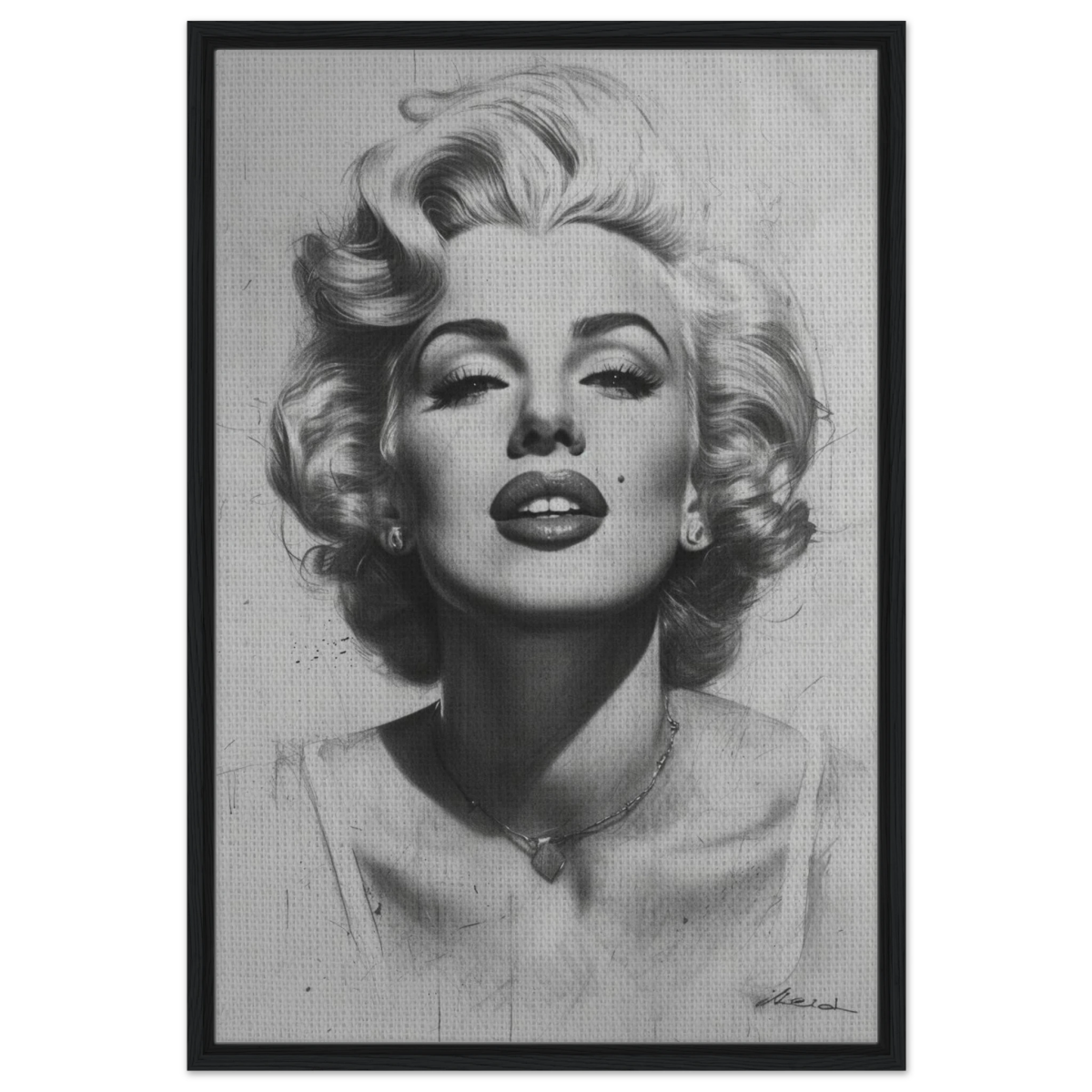 "Marilyn Monroe – Timeless Icon" – Black & White Glamour Portrait Wall Art Print - Framed Canvas - 60x90 cm / 24x36″ - Black frame