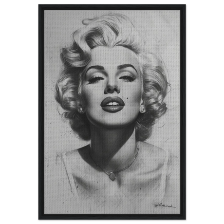 "Marilyn Monroe – Timeless Icon" – Black & White Glamour Portrait Wall Art Print - Framed Canvas - 60x90 cm / 24x36″ - Black frame