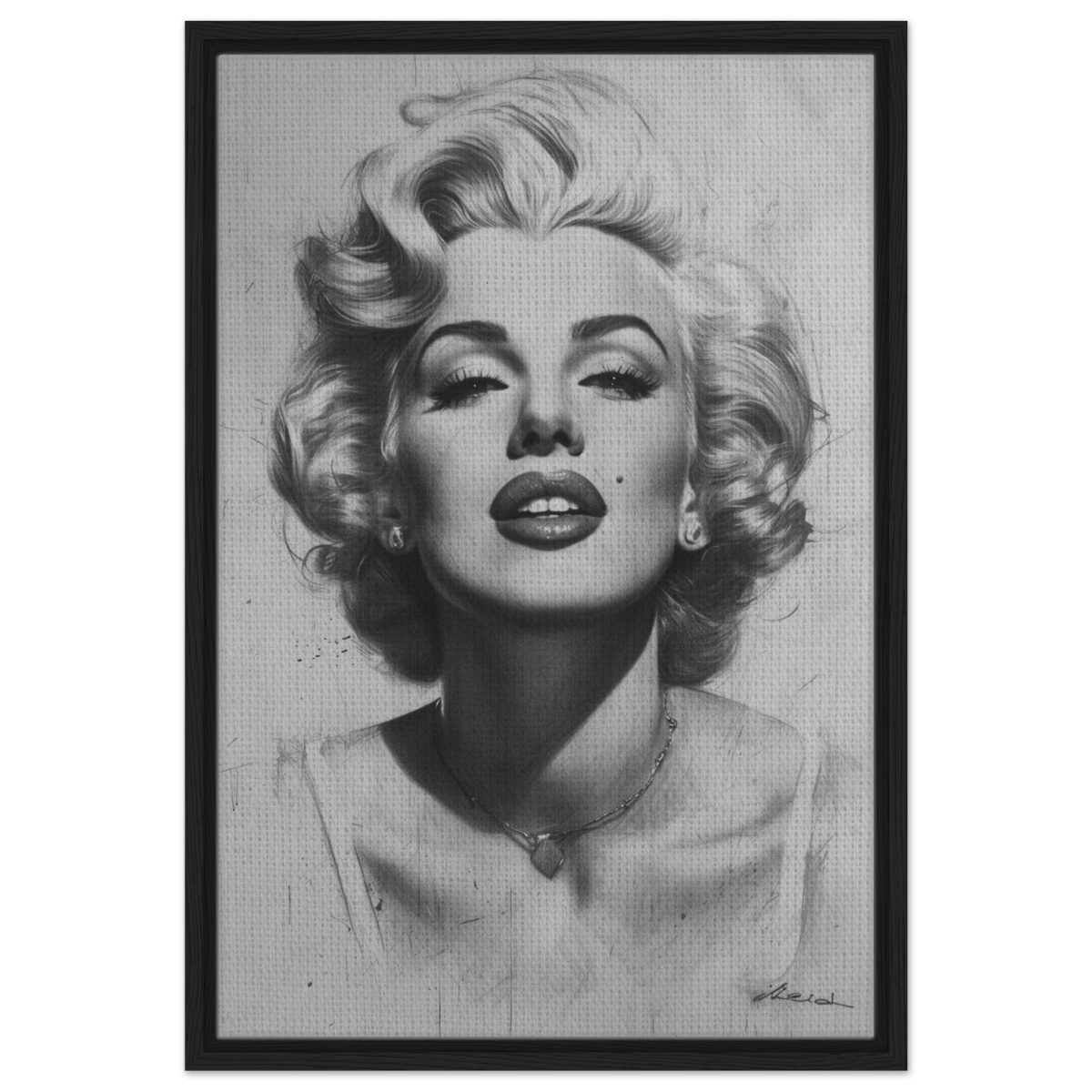 "Marilyn Monroe – Timeless Icon" – Black & White Glamour Portrait Wall Art Print - Framed Canvas - 50x75 cm / 20x30″ - Black frame