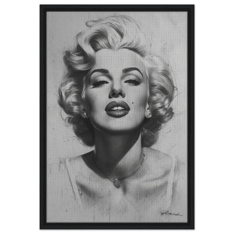 "Marilyn Monroe – Timeless Icon" – Black & White Glamour Portrait Wall Art Print - Framed Canvas - 50x75 cm / 20x30″ - Black frame