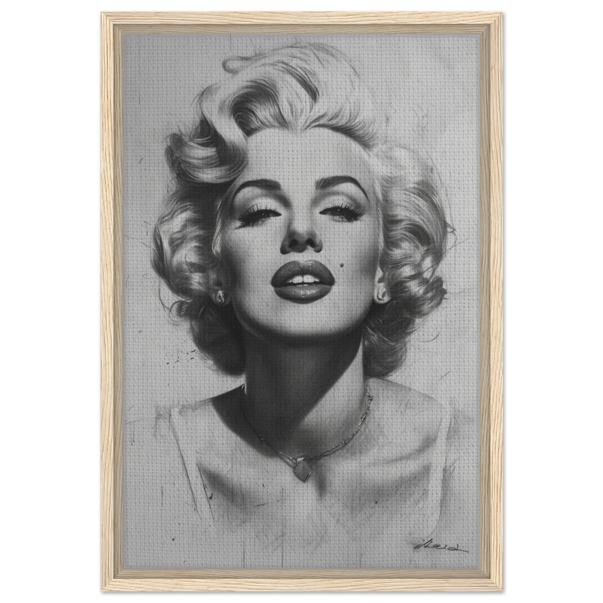"Marilyn Monroe – Timeless Icon" – Black & White Glamour Portrait Wall Art Print - Framed Canvas - 40x60 cm / 16x24″ - Wood frame