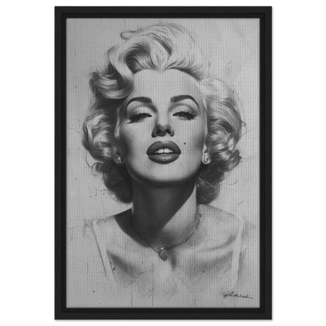 "Marilyn Monroe – Timeless Icon" – Black & White Glamour Portrait Wall Art Print - Framed Canvas - 40x60 cm / 16x24″ - Black frame
