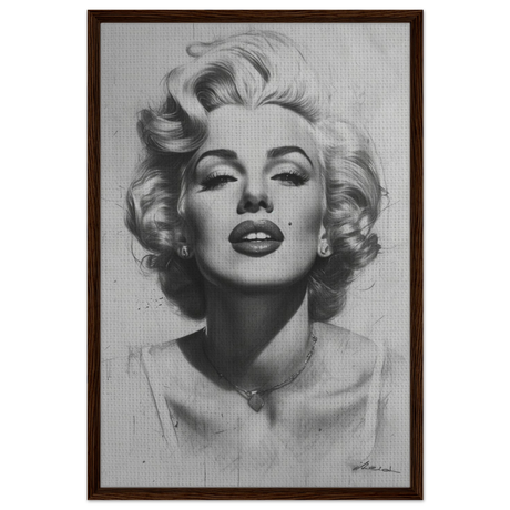 "Marilyn Monroe – Timeless Icon" – Black & White Glamour Portrait Wall Art Print - Framed Canvas - 60x90 cm / 24x36″ - Dark wood frame
