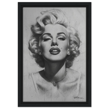 "Marilyn Monroe – Timeless Icon" – Black & White Glamour Portrait Wall Art Print - Framed Canvas - 30x45 cm / 12x18″ - Black frame