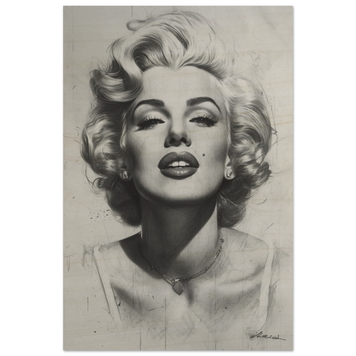 "Marilyn Monroe – Timeless Icon" – Black & White Glamour Portrait Wall Art Print - Wood Prints - 60x90 cm / 24x36″ - 
