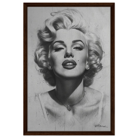 "Marilyn Monroe – Timeless Icon" – Black & White Glamour Portrait Wall Art Print - Framed Canvas - 50x75 cm / 20x30″ - Dark wood frame