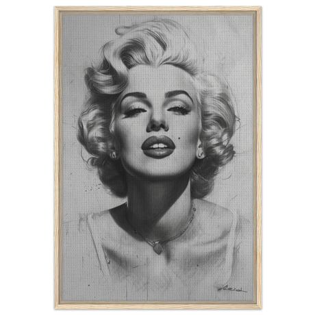 "Marilyn Monroe – Timeless Icon" – Black & White Glamour Portrait Wall Art Print - Framed Canvas - 60x90 cm / 24x36″ - Wood frame