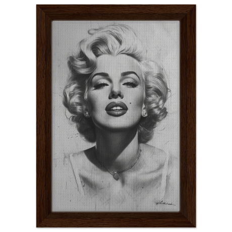 "Marilyn Monroe – Timeless Icon" – Black & White Glamour Portrait Wall Art Print - Framed Canvas - 20x30 cm / 8x12″ - Dark wood frame