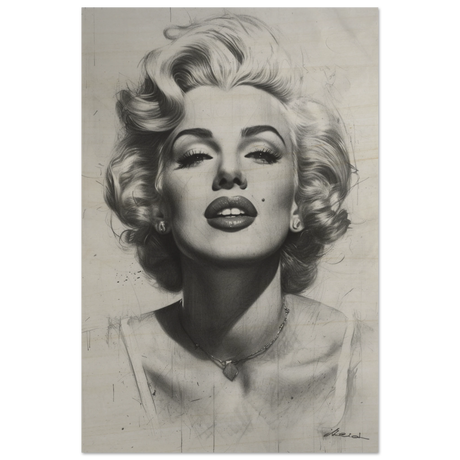 "Marilyn Monroe – Timeless Icon" – Black & White Glamour Portrait Wall Art Print - Wood Prints - 20x30 cm / 8x12″ - 