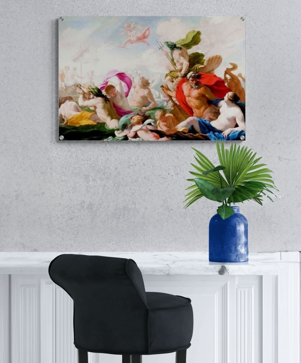 Marine Gods Paying Homage to Love by Eustache Le Sueur 1499 | Vintage wall art print - Canvas - 60x90 cm / 24x36″ - 