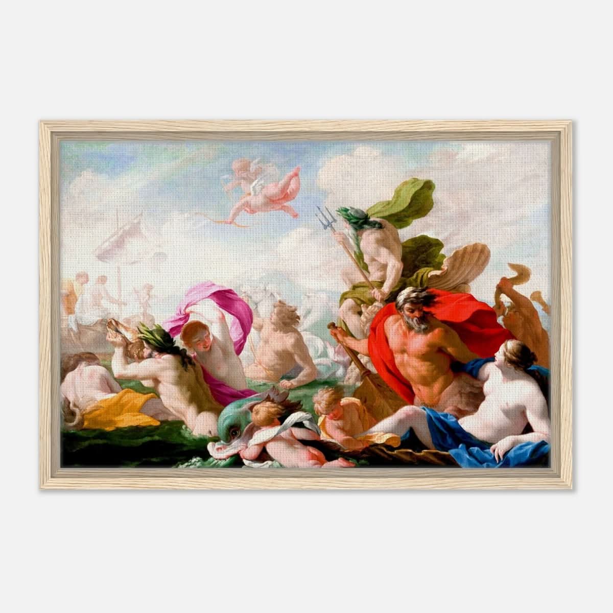 Marine Gods Paying Homage to Love by Eustache Le Sueur 1499 | Vintage wall art print - Framed Canvas - 40x60 cm / 16x24″ - Wood frame