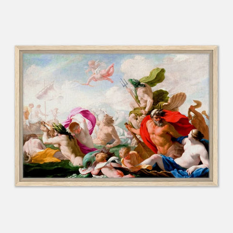 Marine Gods Paying Homage to Love by Eustache Le Sueur 1499 | Vintage wall art print - Framed Canvas - 40x60 cm / 16x24″ - Wood frame
