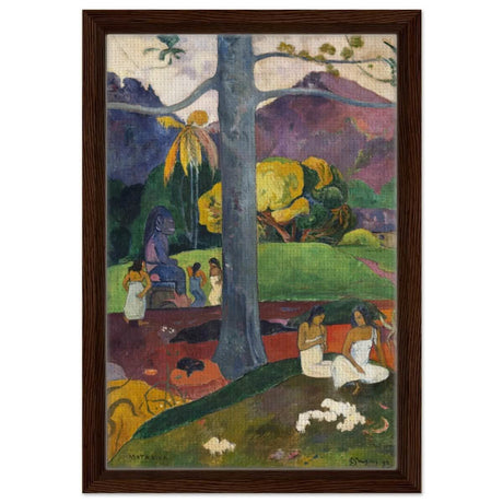 Mata Mua (Once Upon a Time) (1892) by Paul Gauguin | Vintage wall art print - Framed Canvas - 30x45 cm / 12x18″ - Dark wood frame