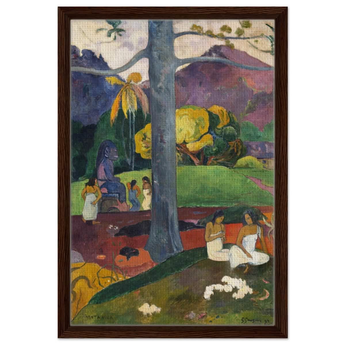 Mata Mua (Once Upon a Time) (1892) by Paul Gauguin | Vintage wall art print - Framed Canvas - 40x60 cm / 16x24″ - Dark wood frame