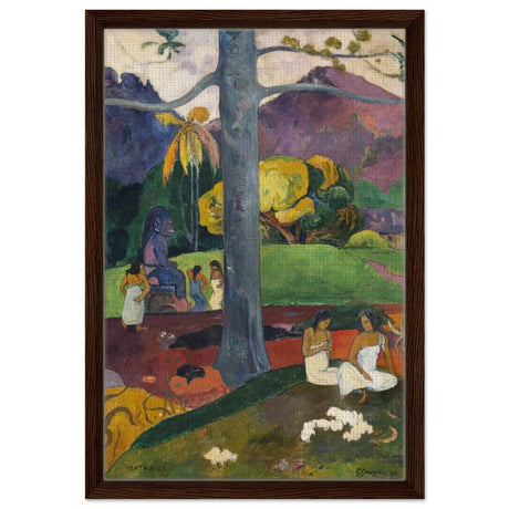 Mata Mua (Once Upon a Time) (1892) by Paul Gauguin | Vintage wall art print - Framed Canvas - 40x60 cm / 16x24″ - Dark wood frame