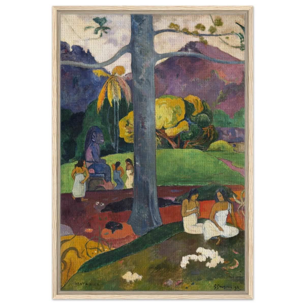 Mata Mua (Once Upon a Time) (1892) by Paul Gauguin | Vintage wall art print - Framed Canvas - 60x90 cm / 24x36″ - Wood frame
