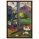 Mata Mua (Once Upon a Time) (1892) by Paul Gauguin | Vintage wall art print - Framed Canvas - 60x90 cm / 24x36″ - Dark wood frame