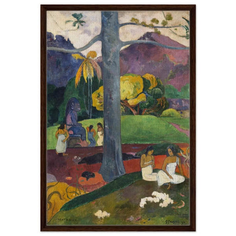 Mata Mua (Once Upon a Time) (1892) by Paul Gauguin | Vintage wall art print - Framed Canvas - 60x90 cm / 24x36″ - Dark wood frame