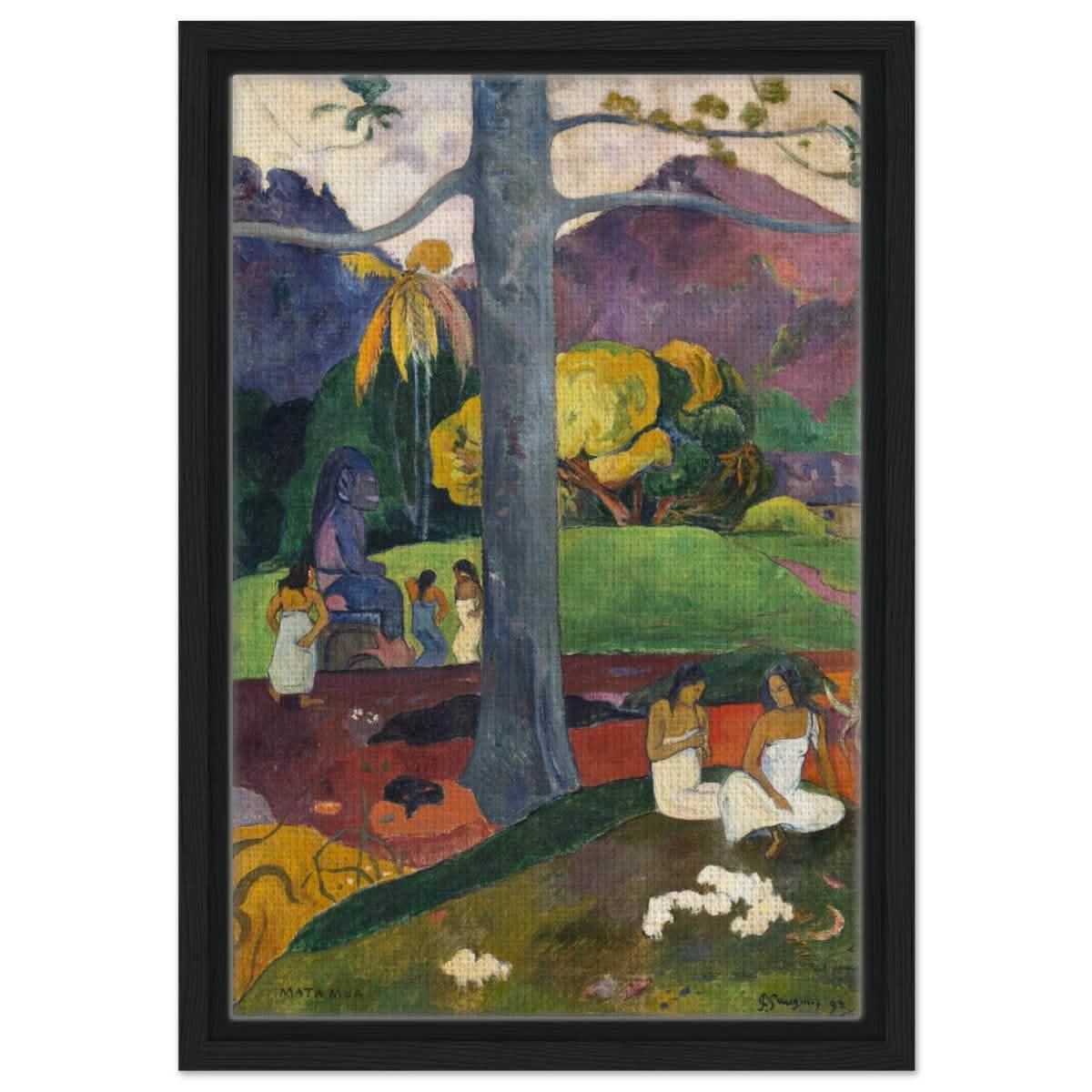 Mata Mua (Once Upon a Time) (1892) by Paul Gauguin | Vintage wall art print - Framed Canvas - 30x45 cm / 12x18″ - Black frame