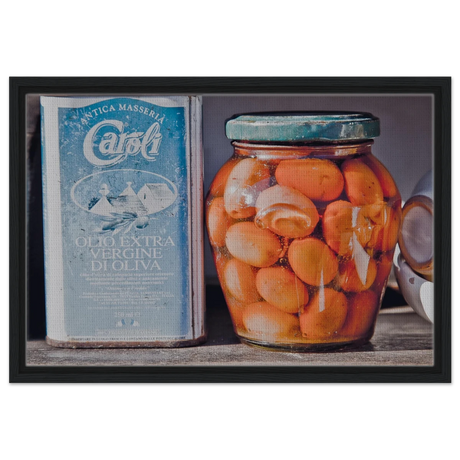Mediterranean Essence | A Taste of Tradition | Italian Kitchen - 40x60 cm / 16x24″ - Framed Canvas - Black frame