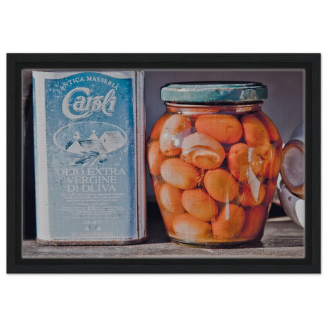 Mediterranean Essence | A Taste of Tradition | Italian Kitchen - 30x45 cm / 12x18″ - Framed Canvas - Black frame