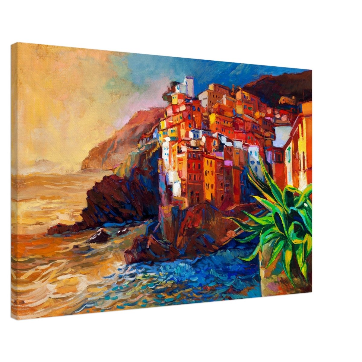 Mediterranean Glow: The Cliffside Hues | Wall art print | Post - Impressionism - Canvas - 60x90 cm / 24x36″ - 
