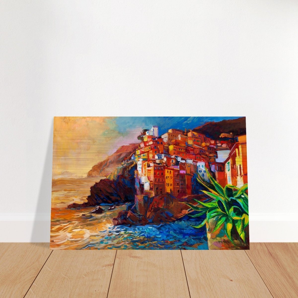 Mediterranean Glow: The Cliffside Hues | Wall art print | Post - Impressionism - Brushed Aluminum Print - 30x45 cm / 12x18″ - 