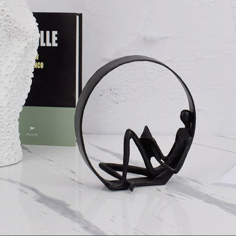 Metal Circle Reading Sculpture – Modern Minimalist Décor - Black - 