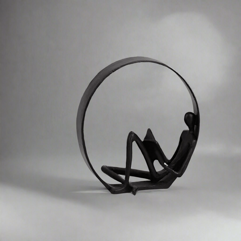 Metal Circle Reading Sculpture – Modern Minimalist Décor - Black - 
