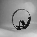 Metal Circle Reading Sculpture – Modern Minimalist Décor - Black - 