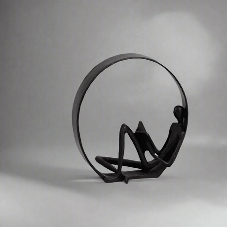 Metal Circle Reading Sculpture – Modern Minimalist Décor - Black - 